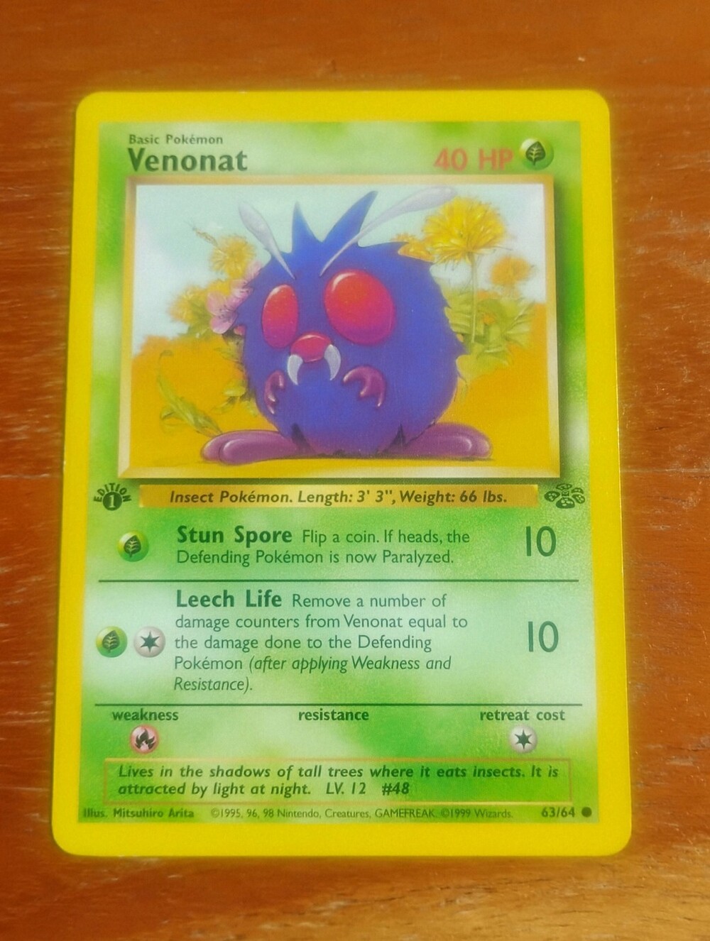 LP WOTC 1999 1st Edition Venonat 63/64 Jungle Set Pokemon Card